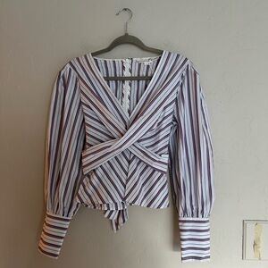 Veronica Beard Seema Striped V-Neck Wrap Top